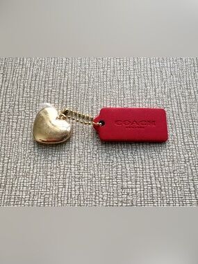 NWOT COACH Red Leather Gold Metal Heart Hang Tag Hangtag Mini Bag Charm Key Fob